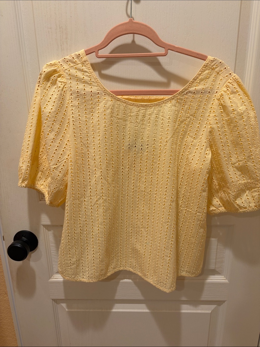 LOFT Yellow Eyelet Puff Sleeve Blouse